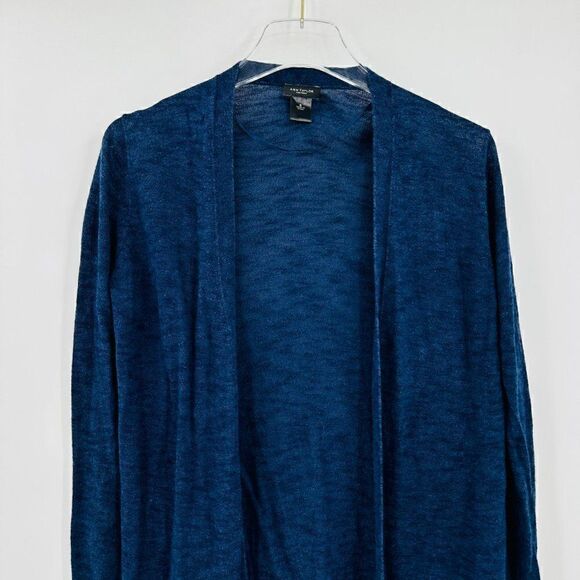 Ann Taylor Size Small Navy Blue Open Front Thin Knit Long Sleeve Cardigan - Picture 2 of 7